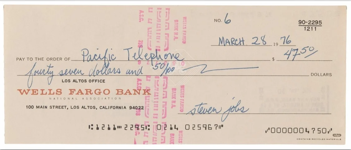 翻1851倍:蘋果罕見3位創(chuàng)始人同簽支票拍賣