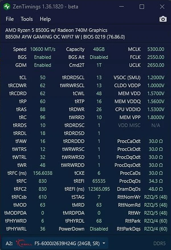 AMD平臺(tái)24GBx2 DDR5超至10600MT/sv華碩B850M AYW助力 AMD平臺(tái)24GBx2 DDR5超至10600MT/s!華碩B850M AYW助力